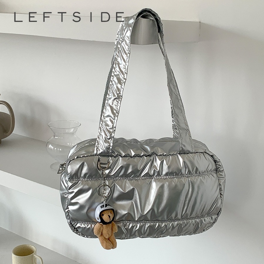 LEFTSIDE Silver Thread Shoulder Bags for Women 2023 Winter Korean Female Underarm Bag Lady Solid Color Big Handbags and Purses