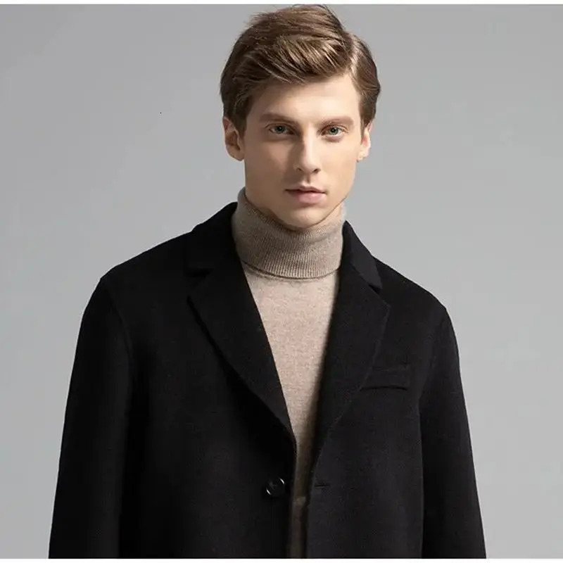 100% Cashmere Sweater Autumn/Winter High Collar Warm Crossover Wool Knitted Pullover Mens Turtle Neck 241113