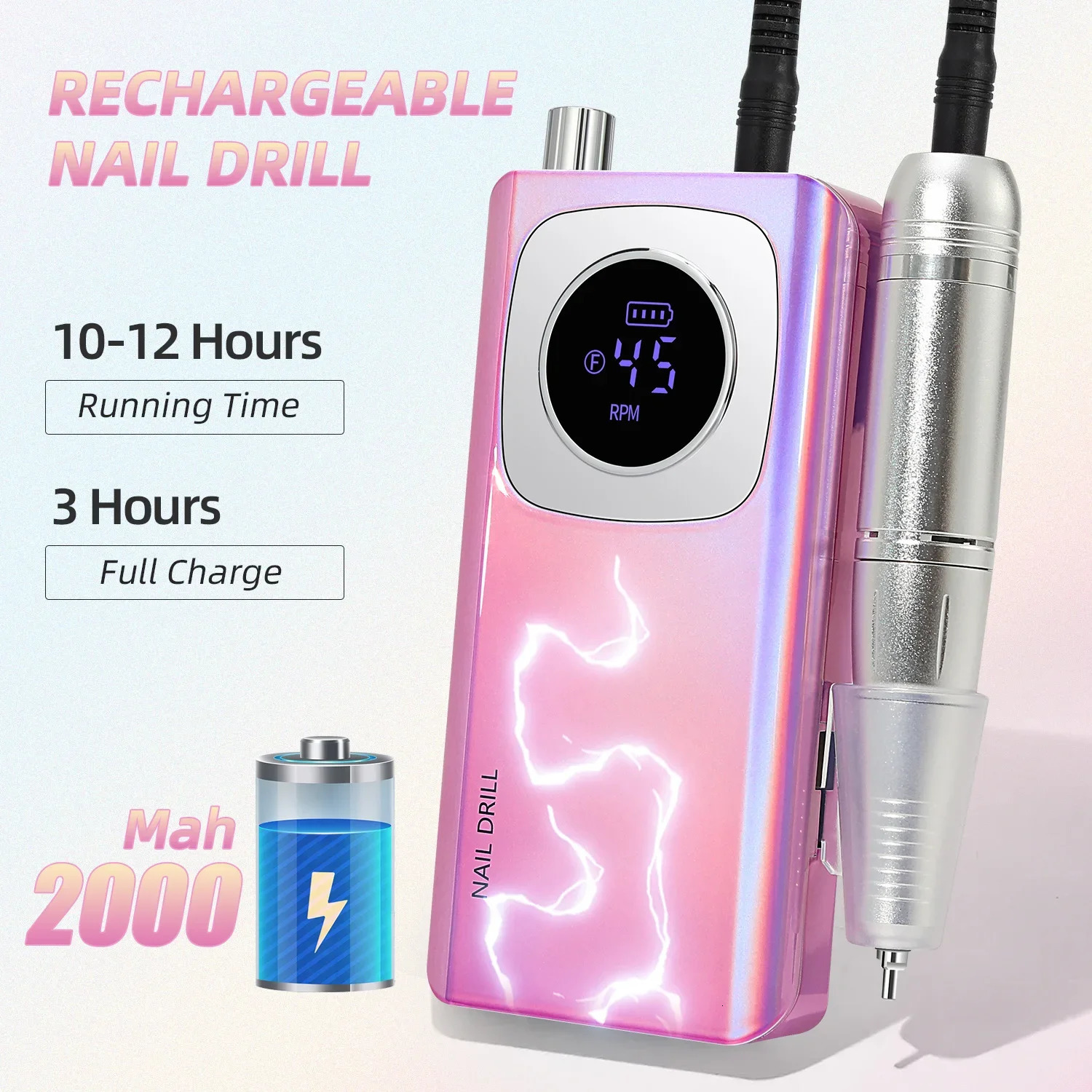 45000RPM nail drill electric portable nail file rechargeable nail sander for gel nail polishing 241112ww