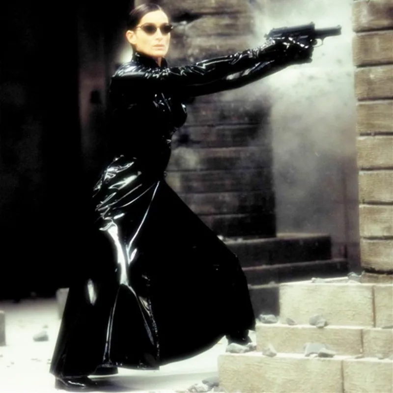 New Listing Men Women Matrix Neo Long Black Leather Coat Cosplay Costume Plus Size S-XL