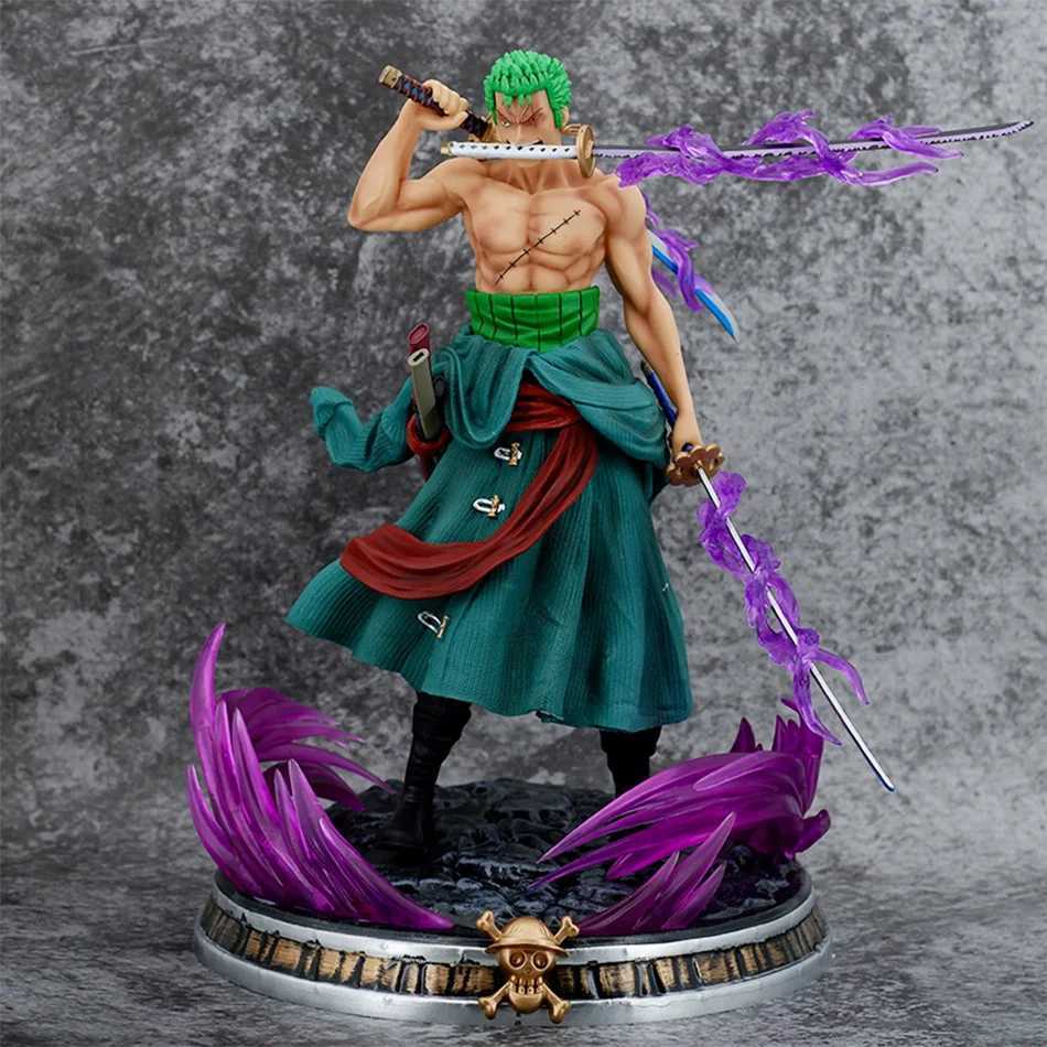 Action Toy Figures One Piece Figure 21cm Roronoa Zoro Double Headed Three-Knife Fighting Skill Anime Action Model Decorations PVC Toy Birthday Gift