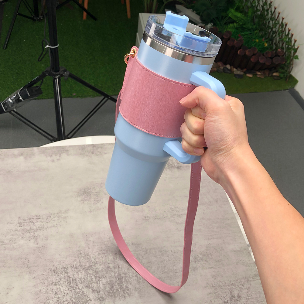 with strap Water Bottle Handle Shoulder Strap For Stanley 30oz 40oz Bottles PU Leather Coffee Mug Accessory Universal Sling Bag