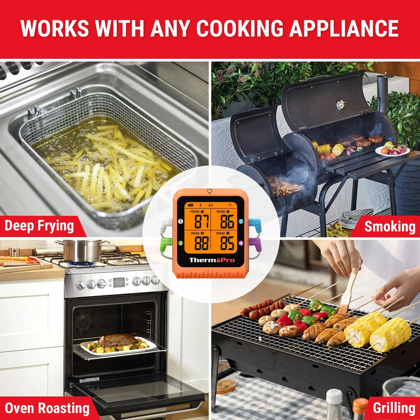 ThermoPro TP930 200M Wireless Remote Bluetooth Kitchen Digital Temperature Gauge with 4 Probes Used for Barbecue Meat Oven Barbecue Cooking 241113