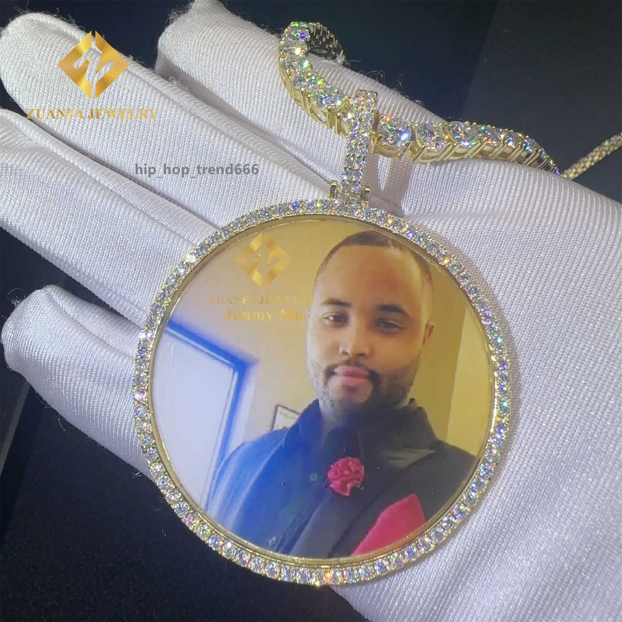 55MM Diameter Pass Diamond Tester Iced Out Jewelry S925 Yellow Gold Plated VVS1 Moissanite Diamond Memory Pendant Necklace