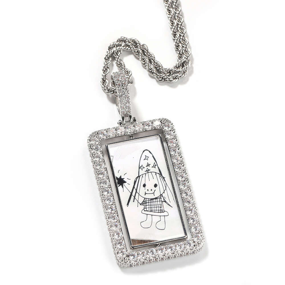 Top Quality Rotating Custom Photo Square Frame Pendant Necklace Hip Hop Full Iced Out Cubic Zirconia Fashion Personalized Diy Picture Couple Jewelry G