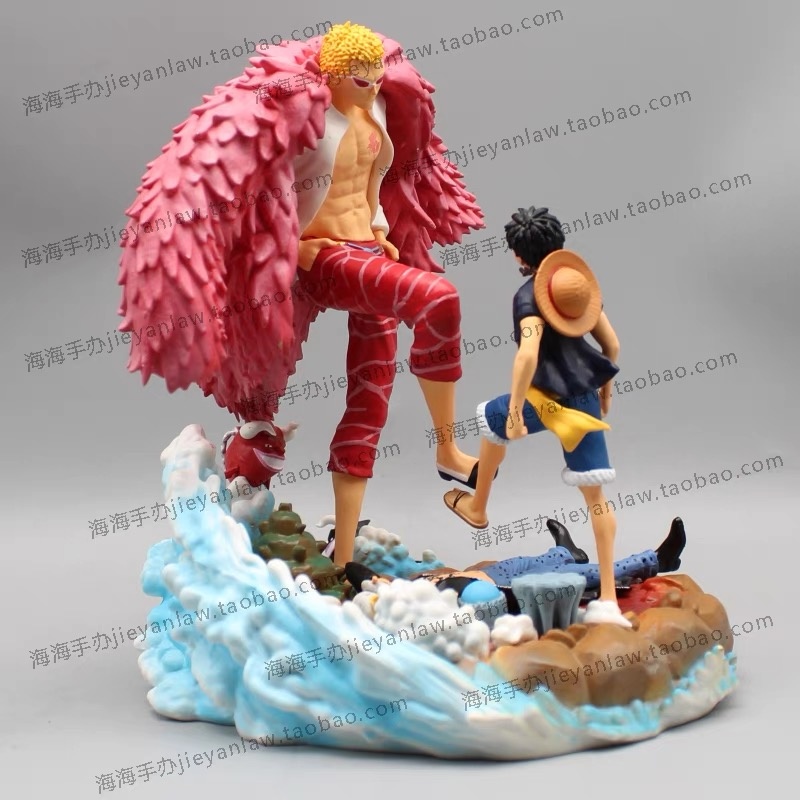 In Stock 21cm One Piece Luffy Anime Figure Donquixote Doflamingo Vs Luffy Figurine Pvc Statue Model Doll Room Ornament Toy Gift