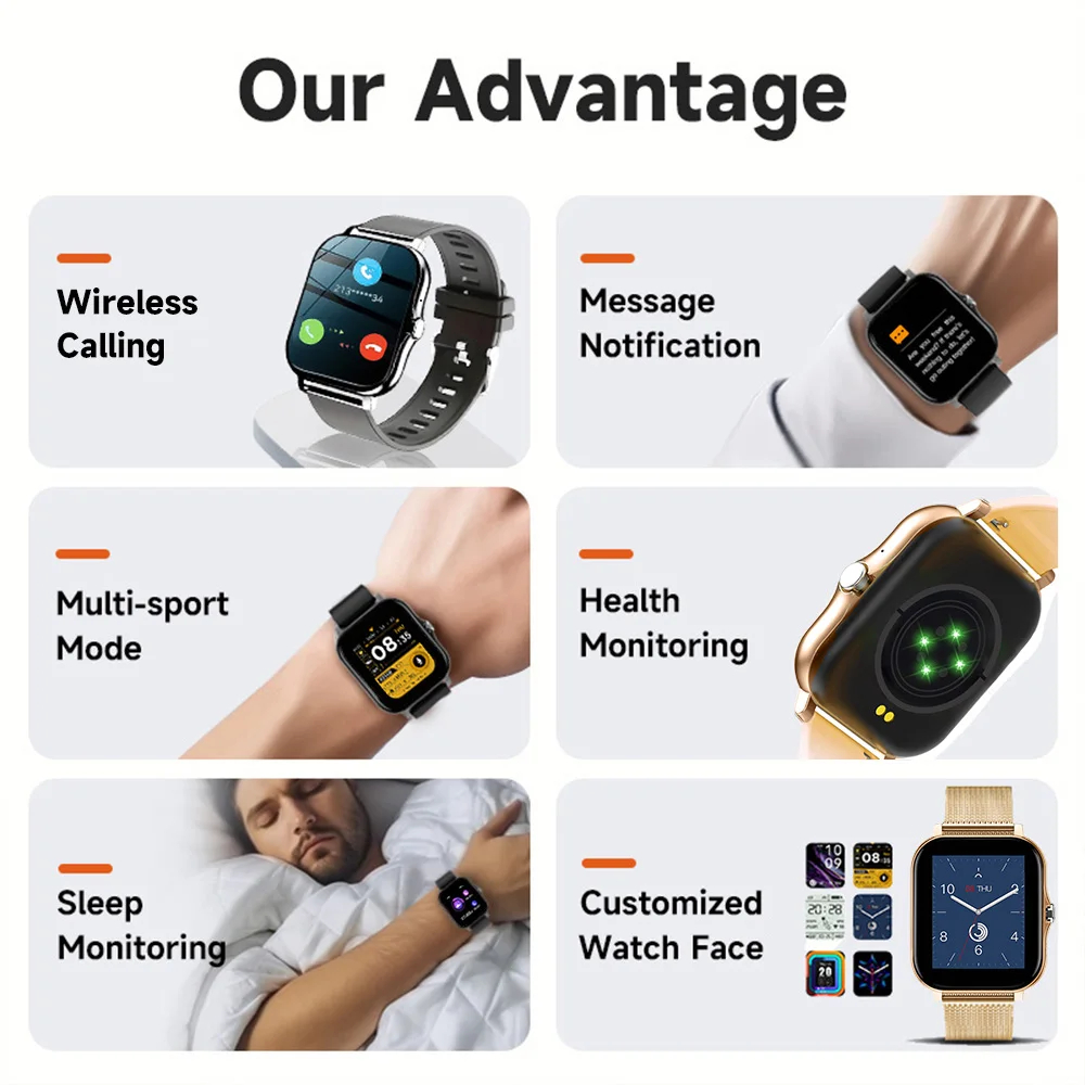 Android Smart Watch Phone 1.44'' Full Touch Color Screen Bluetooth Call Blood Oxygen Pressure Monitoring Smartwatch Women Men 1.44'