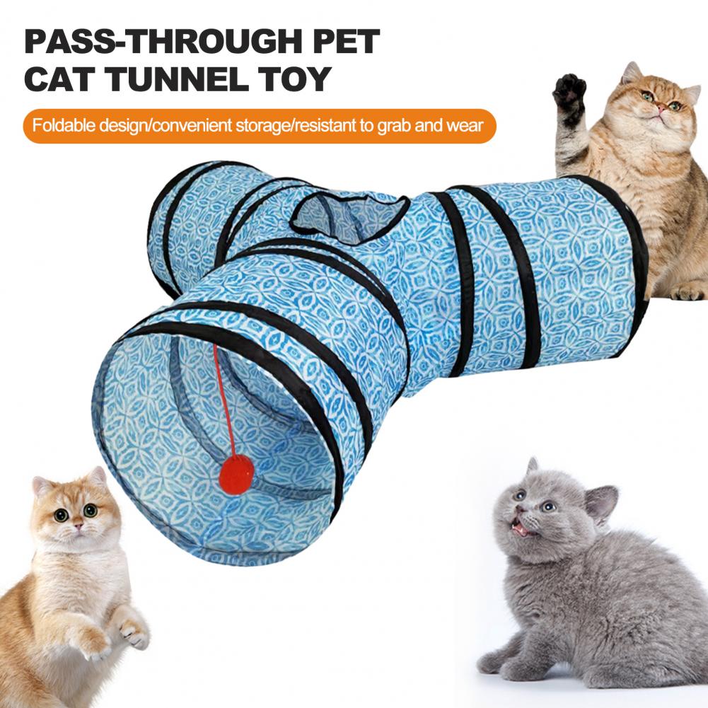 Portable 3-way Foldable Toy with Ball Tear-resistant Pet Tunnel Tube Collapsible Kitty for Indoor Cats Cat