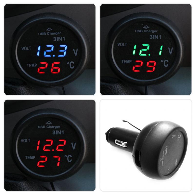 Thermometer Car Voltmeter Digital USB Charger Car Cigarette Lighter Socket Digital Voltmeter Thermometer 3 In 1 Meter smile
