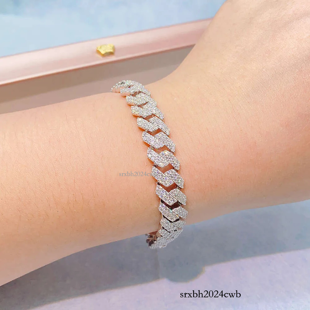bracelet necklace mossanite Solid Sier Rose Gold Plated Iced Out Hip Hop Fire Jewelry Vvs Moissanite Dia Cuban k Chain Bracelet Man