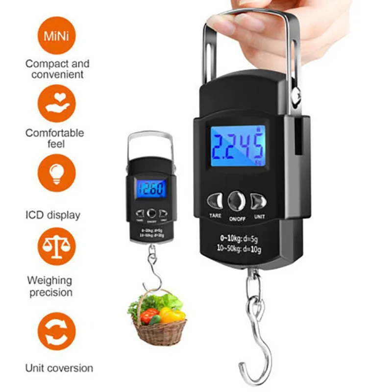 X Mini 50kg 10g Digital Scale for Fishing Lage Travel Weighting Steelyard Portable Electronic Hanging Hook Scale Hand Scales smile