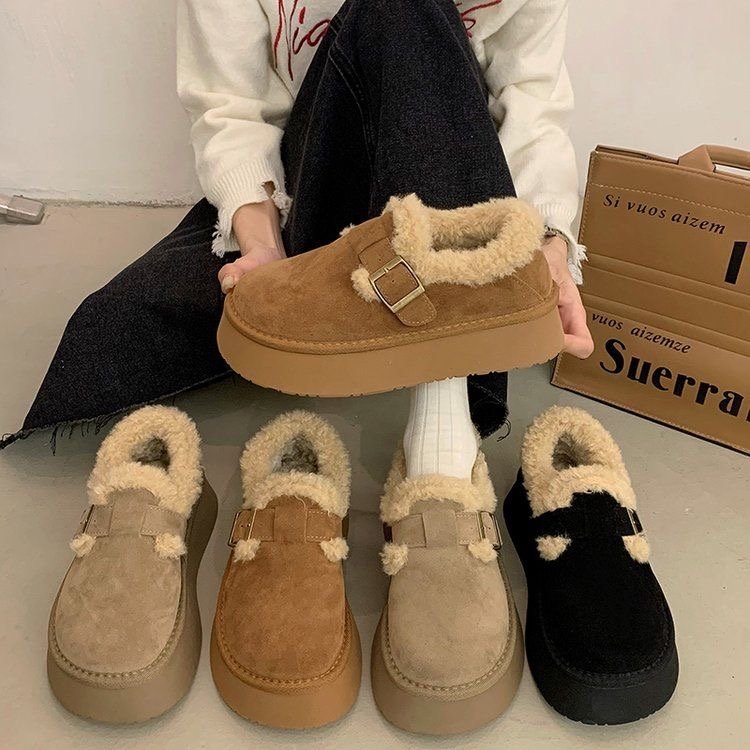 Thick soled snow boots for women 2024 new winter women's shoes with plush and thick fur for cold insulation and warmth