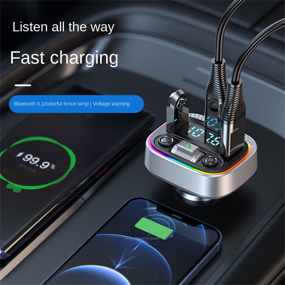 Car Bluetooth-Compatible Charger Pd20w+Qc3.0 Mp3 Player ddmysmile For Car Adapter Car Hands-Free FM Transmitter 7Color Atmosphere Light Smile Pd20w+Qc