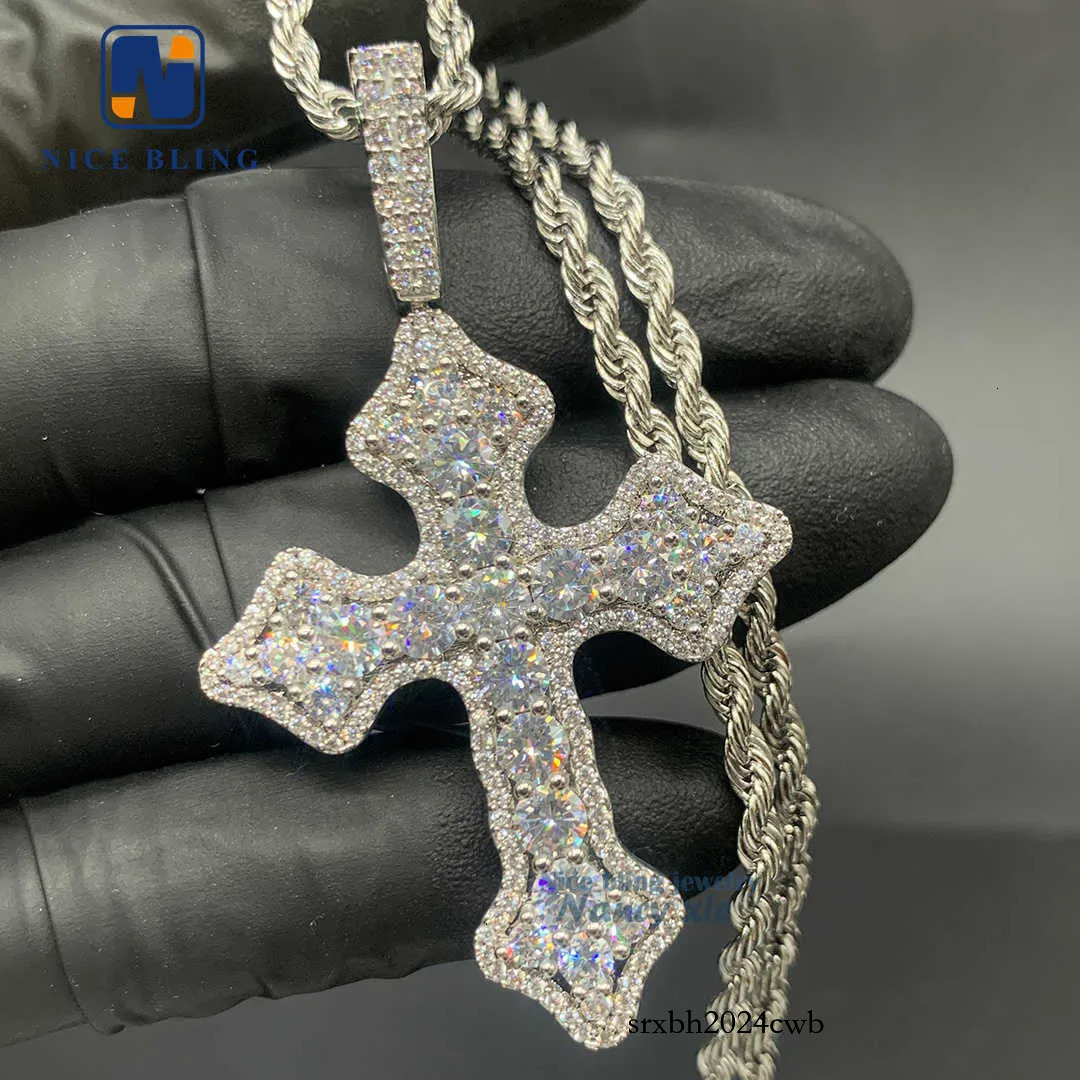 Men Hip Hop Jewelry Personalized Custom VVS Moissanite Iced Out Sterg Sier Rapper cross Pendant