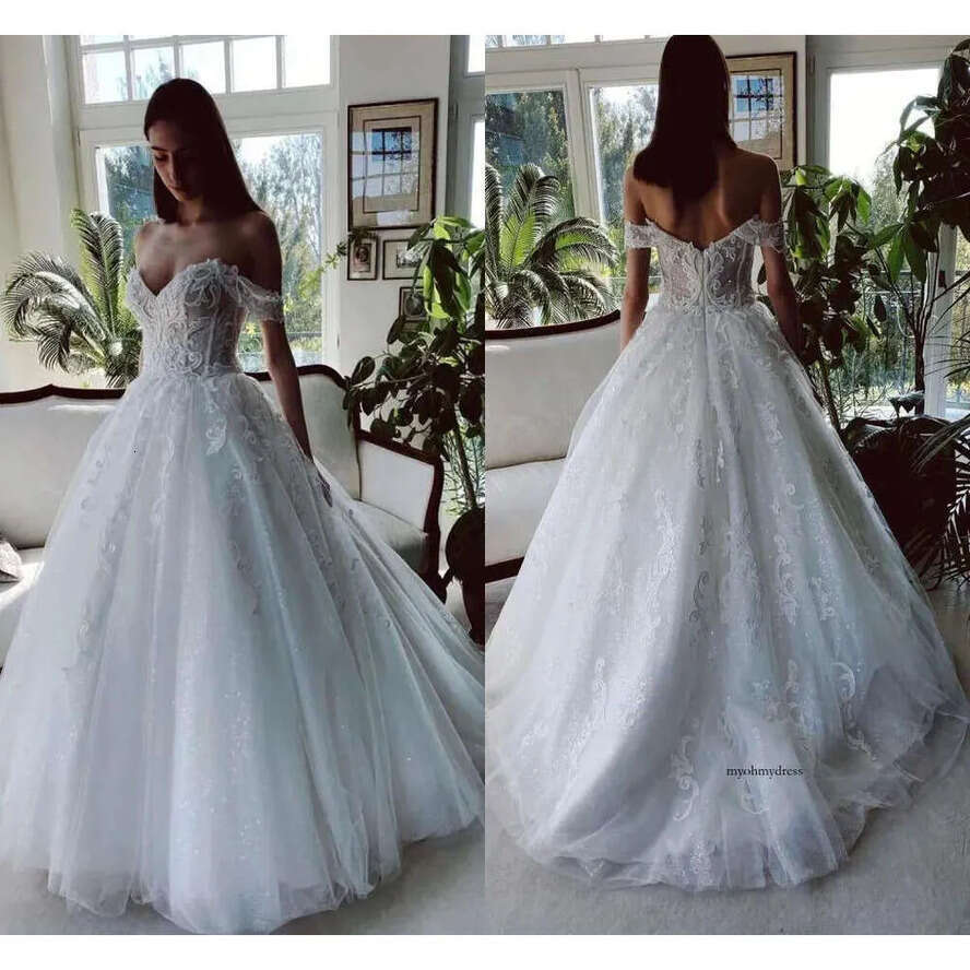 Newest Lace Tulle Wedding Dresses 2024 A E Off Shoulder Appliques Backless Long Arabic Bridal Gowns Plus Size Robes De Mariage Bc9463 0802