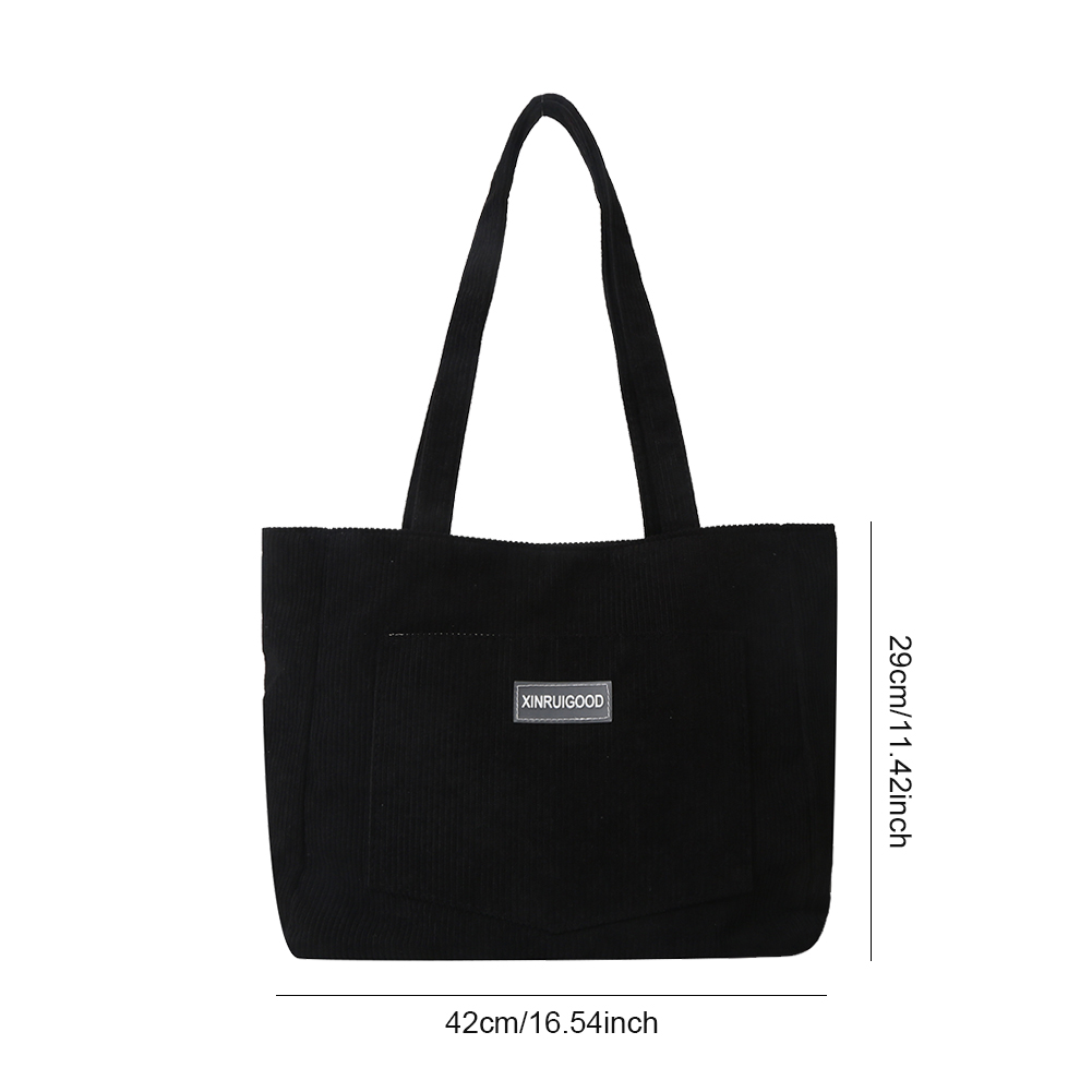 Women Corduroy Tote Bag with Pockets Compartments Large Capacity Shoulder Bags Solid Hobos Bag for School Work Shopping