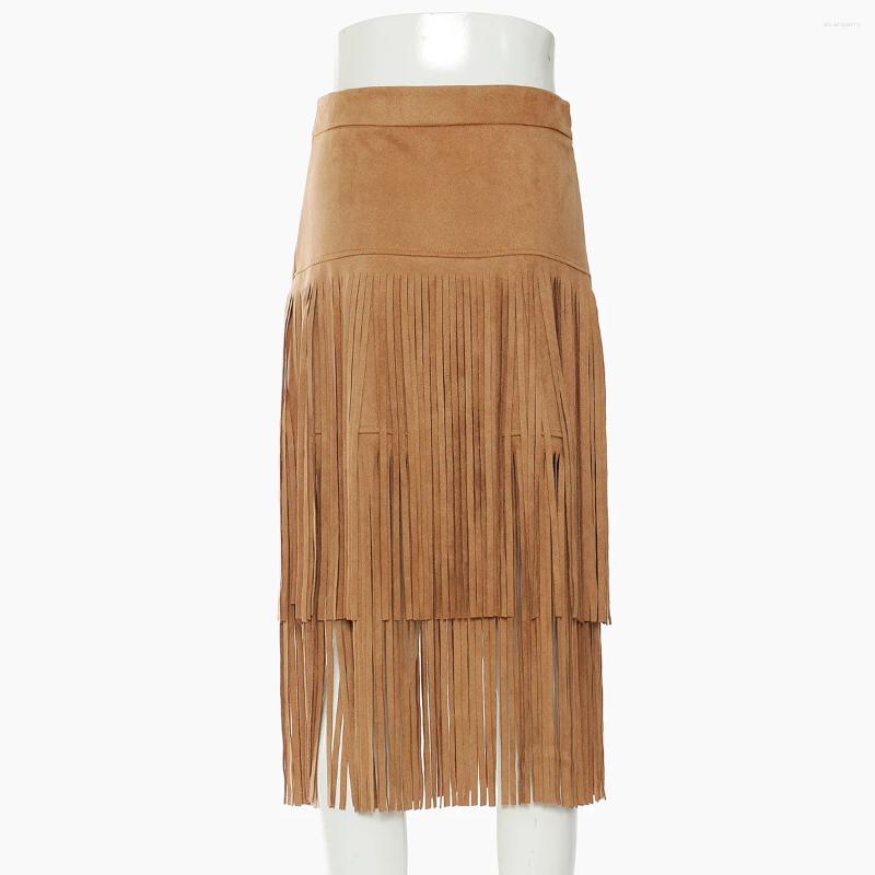 Skirts OF.STUDIOS 2024 Cowboy Style Fashion High Quality Casual Fringe Midi Skirt Women Summer