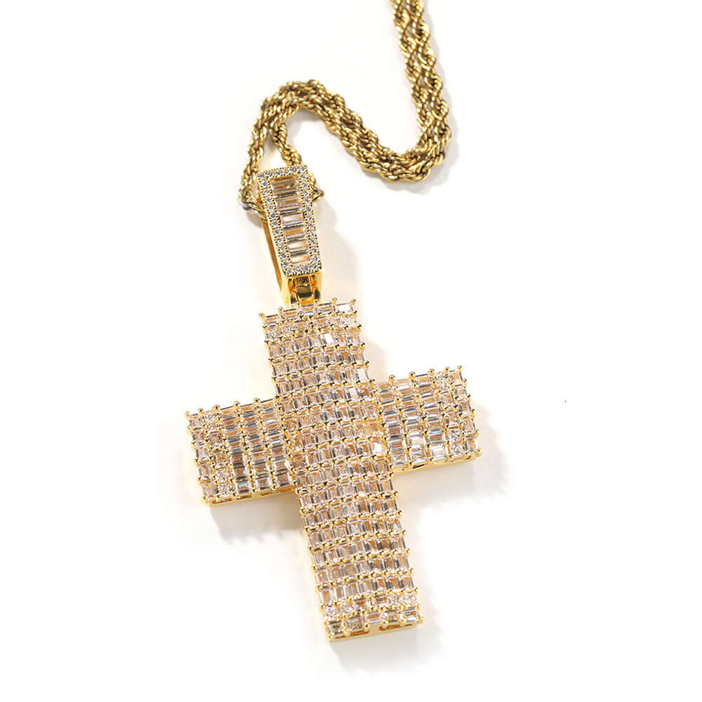 Top Quality Hip Hop New Square Cubic Zirconiaium Cross Pendant Necklace Punk Street Full Diamond Cool Mens Hip Hop Necklaces Iced Out Crystal Rapper J