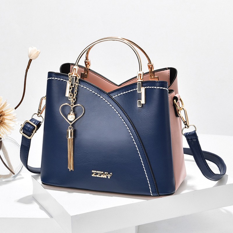 High Quality Color Block Satchel Bag Trendy Metal Tassel Decor Crossbody Bag Women's Leather Shoulder Bag for Women Hand Bags