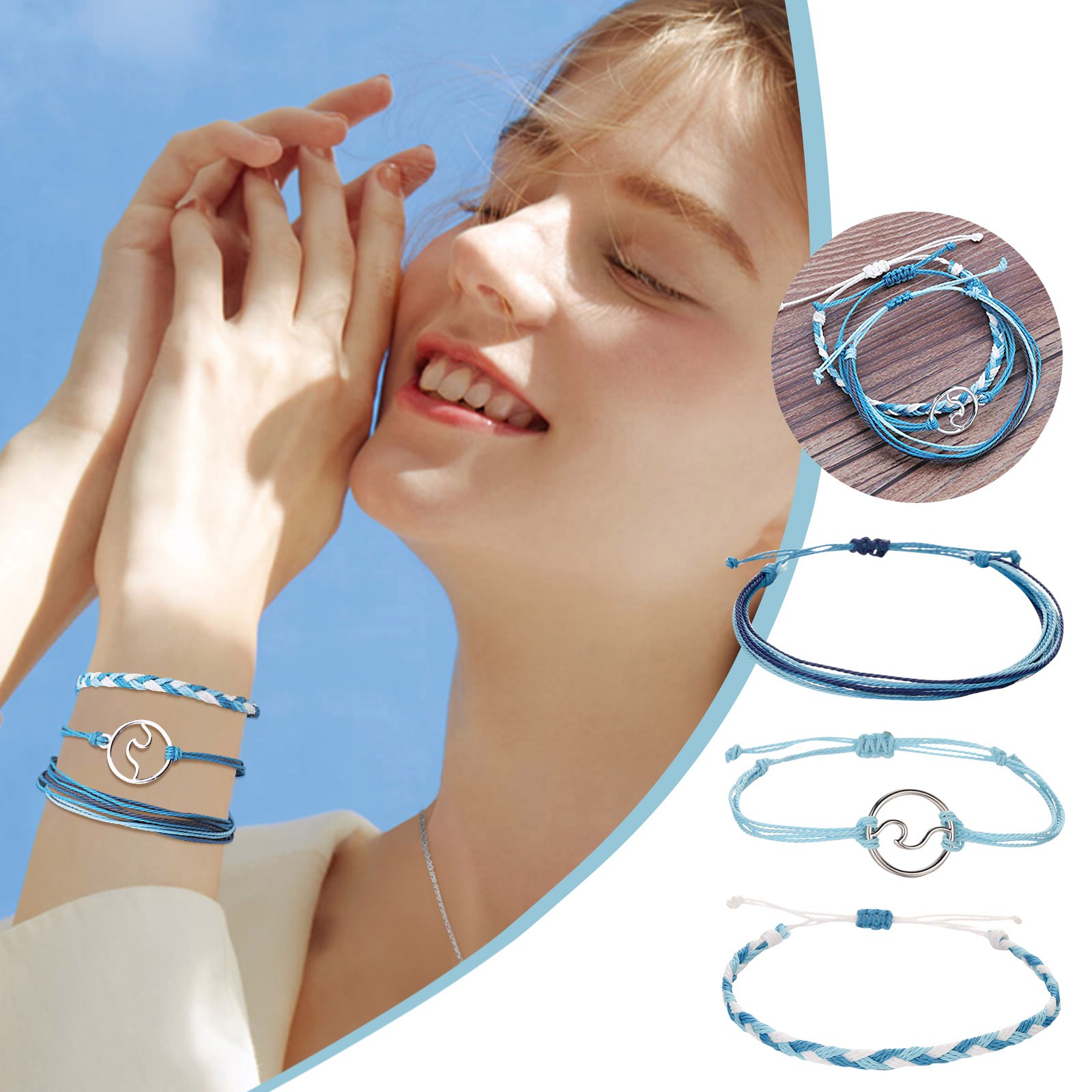 For Women Bracelets Wave ddmysmile Girls Handmade Colorful Adjustable Braided Beach Bracelet Bracelets For Womens Girls Smile