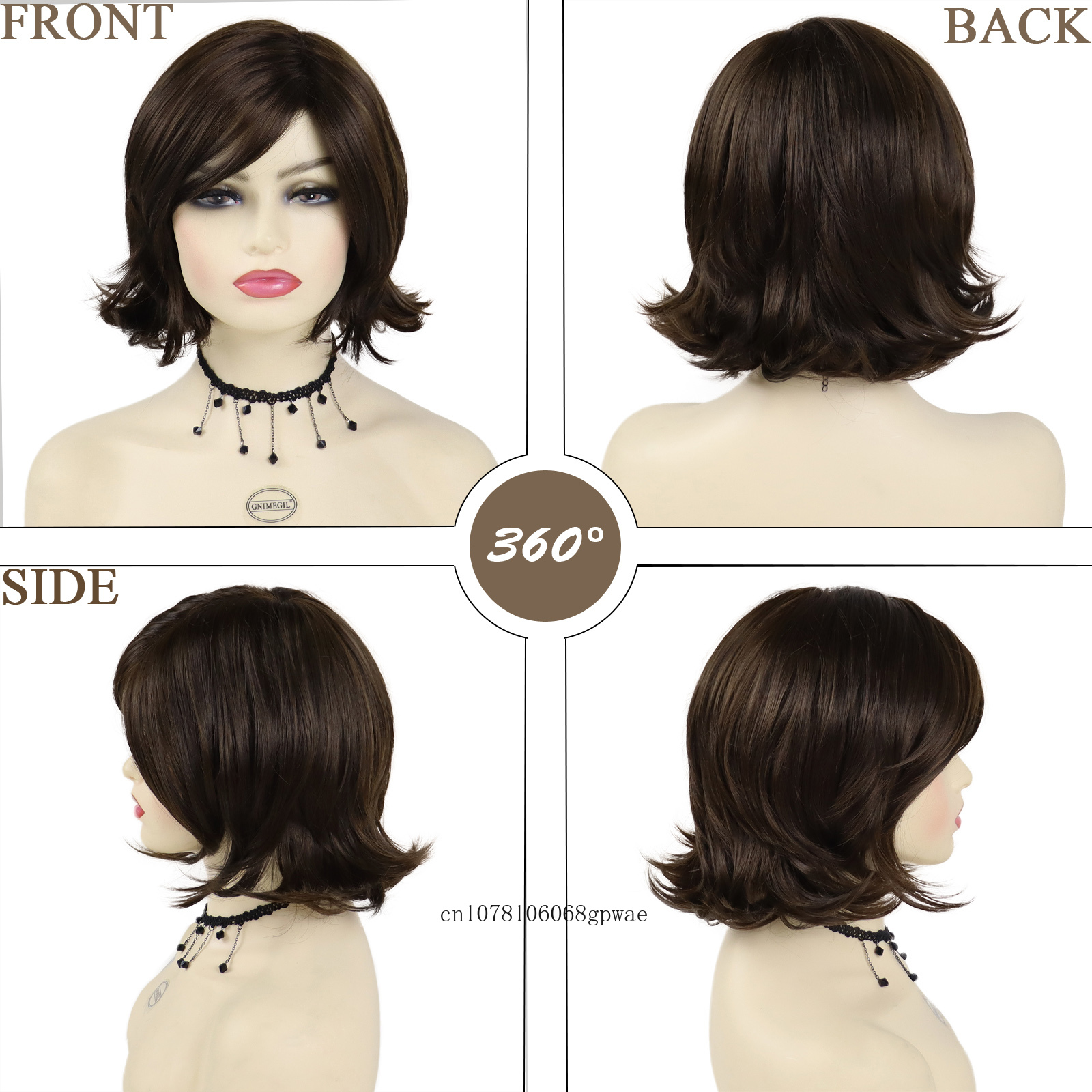 Hair Natural Deep Brown Synthetic Wig with Bangs Bob Cut Hair Short Curly Wig for Women Daily Cosplay Halloween Party Female Wig smile
