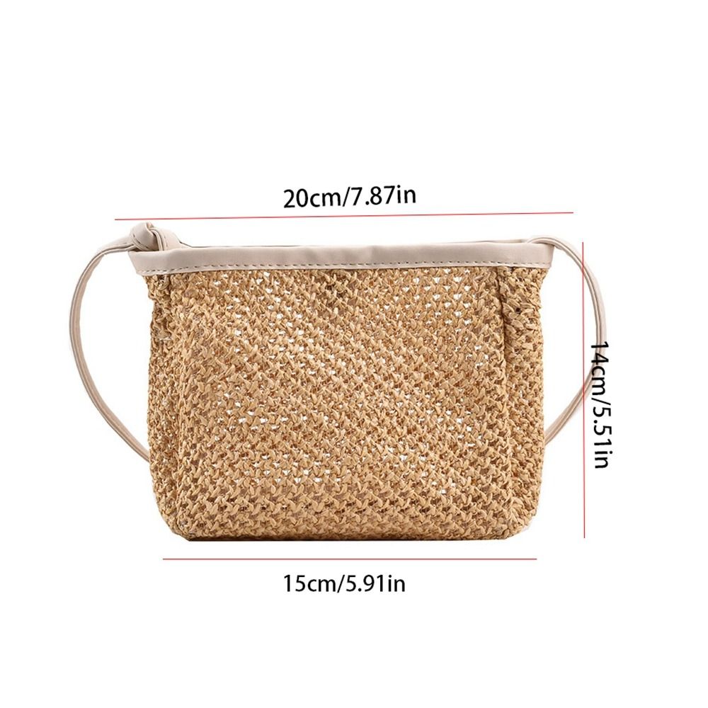 Hollow Out Raffia Bag Cute Bohemian Style Pu Leather Weave Straw Crossbody Bag Mobile Bag Shoulder Bag Streetwear