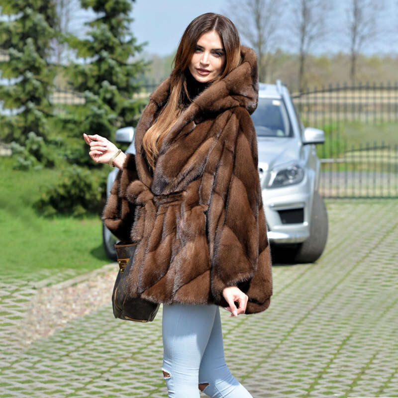 shanshi fur coat women Mink fur fashionable autumn and winter new item bat sleeve coat women's clothing
