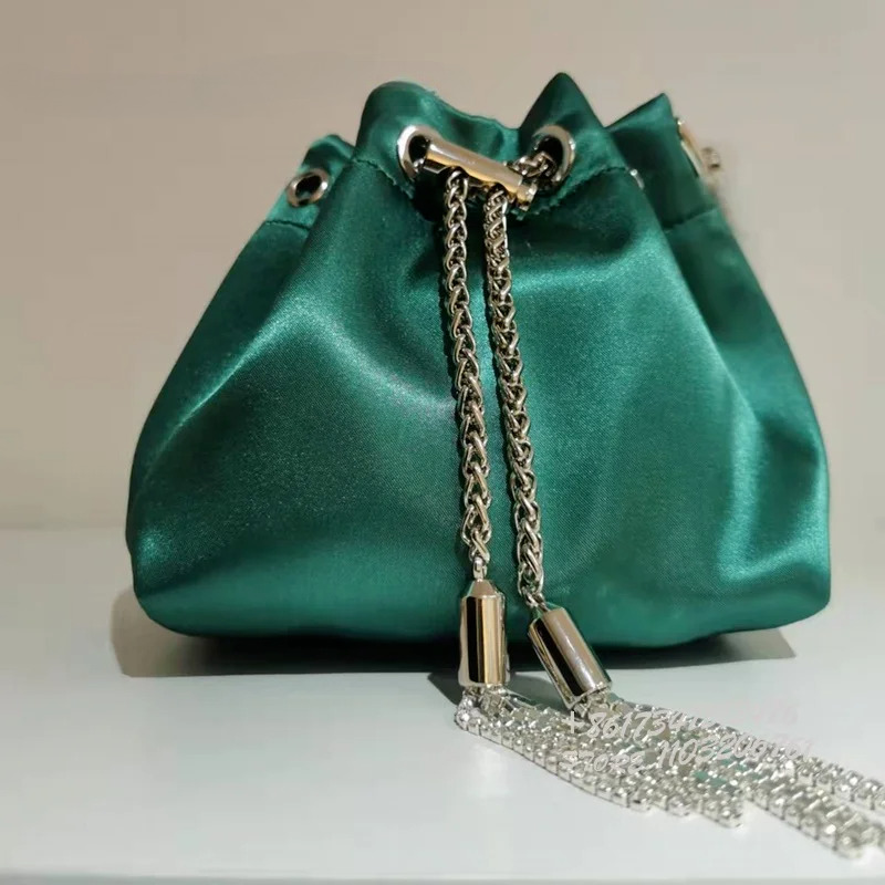 Fuia Crystal Bracelet Clutch Bon Pink Women Elegant Dress Silk Glitterati Tassel-Tie Bg Party Riband Mini Bag Polyester