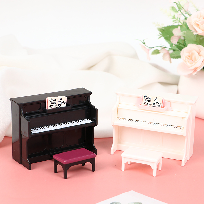 Plastic ddmysmile Miniature 1/12 Dollhouse Piano With Stool Dolls House Accessories Smile