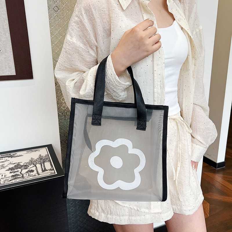 Fashionable large capacity breathable mesh bag for travel, simple handbag, large capacity women's cosmetics storage bag