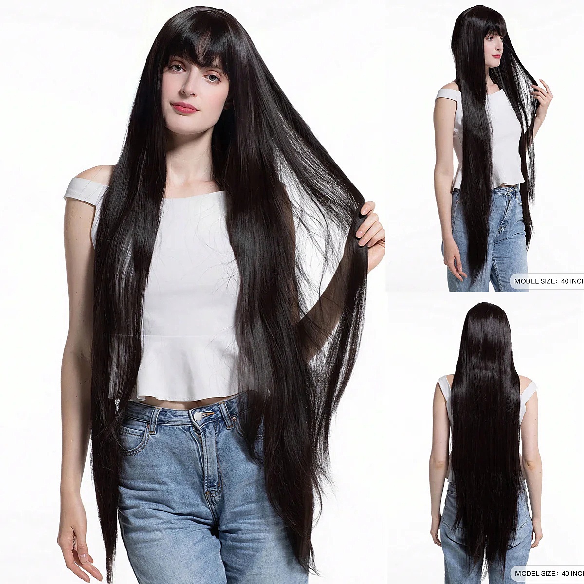 Meter 1 Black Wig Black Natural Long Straight Hair Wig With Bangs Synthetic Female Wig, Suitable For Daily ddmysmile Use Smile ,