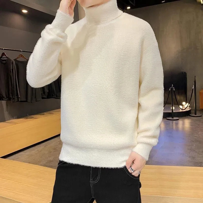 Mens autumn solid color floral long sleeved high neck sweater knitted casual fashion retro British style top 241113