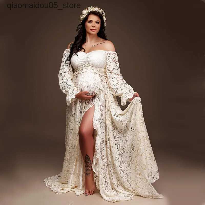 Maternity Dresses 2-in-1 Bohemian Pregnant Women Photography Clothing Bohemian Pregnant Women Photo Shooting Long Pregnant Sheep Womens Flower Lace Dr