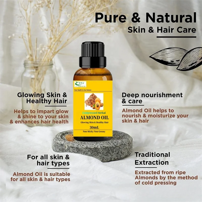 Herbal Almond Oil Rich in Vitamin E, B12 for Healthy Hair, Skin, Face,Under Eye & Baby Massage - Pure, Natural & Coldpressed