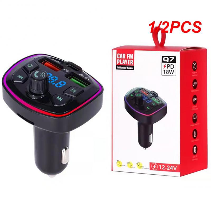 Bluetooth 5.0 Atuo 1/2Pcs Charger FM Transmitter PD 18W Type-C Dual USB 4.2A ddmysmile Fast Charger LED Backlit Atmosphere Light Mp3 Smile