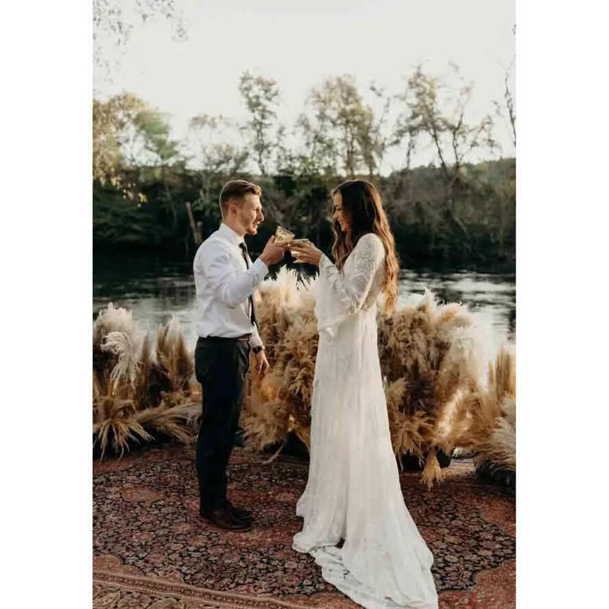 Lace Bohemian A E Dresses Long Sleeve Chiffon Or Length Side Split Beach Boho Wedding Dress Bridal Gowns Vestidos De Noiva