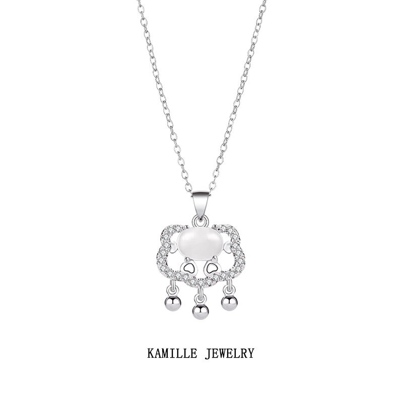 Women's Fashionable Stainless Steel Necklace Featuring Traditional Chinese Designs of Clouds & Peaceful Locks