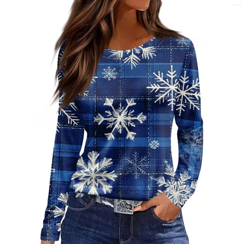 Women's Ral T Shirts Long Sleeve Tops, Vintage Casual Loose R-Neck Plus Size Christmas Clothes