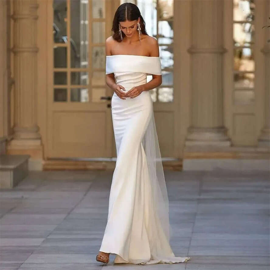 Off Elegant Shoulder Backless Mermaid Wedding Dresses For Women Sweep Train Minimalism Bridal Gown Vestidos De Novia