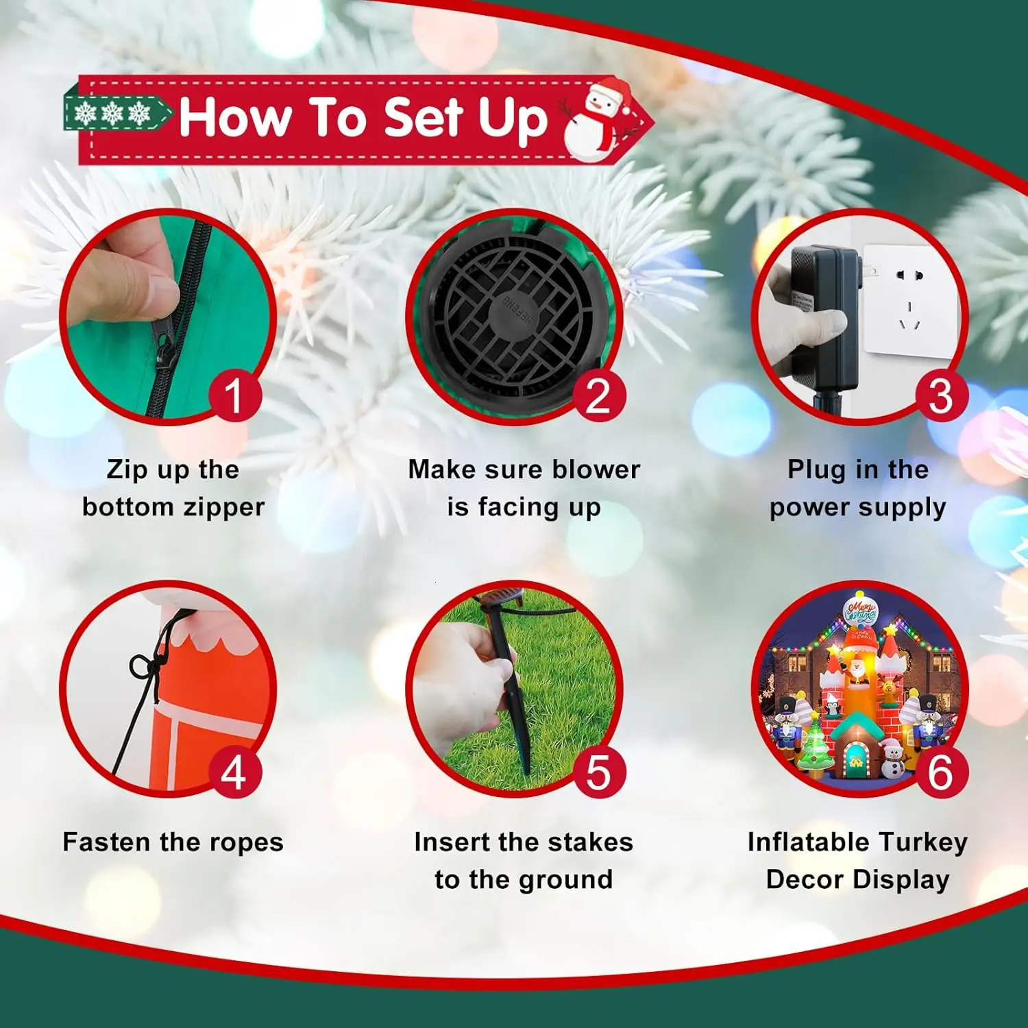 98 FT Christmas Inflatable Candy Castle Blow Up Decorations with Soldier Santa Reindeer Snowman Tree 241108