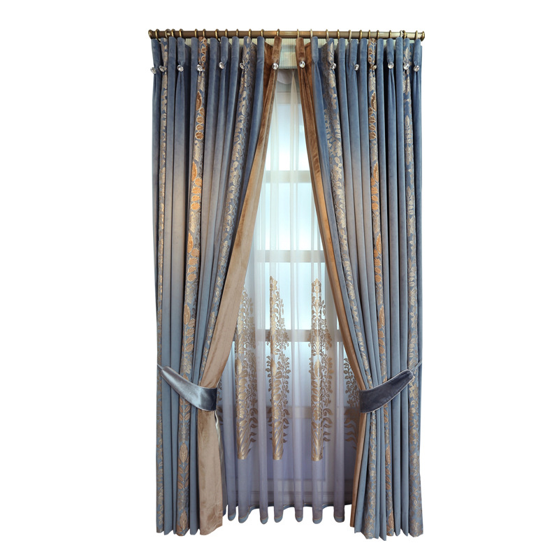 Velvet Embroidery Blackout Curtains for Living Dining Room Bedroom Fabric Gauze European French Bedroom Room Curtain Fabric