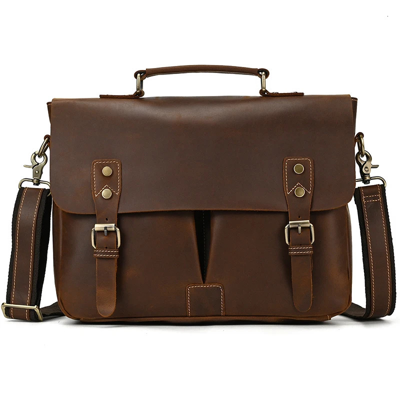 sbirds leather briefcase shoulder bag retro style mens cross body bag A4 book messenger womens handbag 241112
