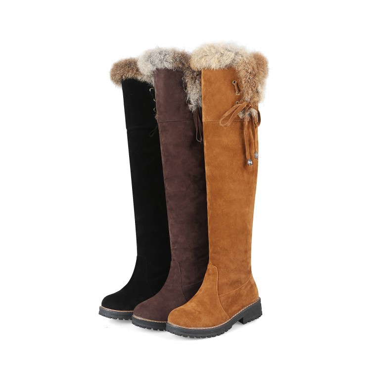 New Women's Boots with Velvet Over Knee Boots Cotton Boots Low Heel Boots