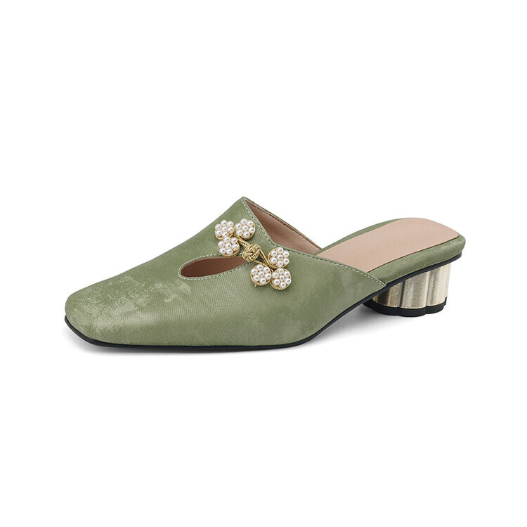 Chinese Style Baotou Slippers Summer New Elegant Beaded Decoration Cm Comfortable Round Heel Ddmysheep Ddmysheep ddmythur