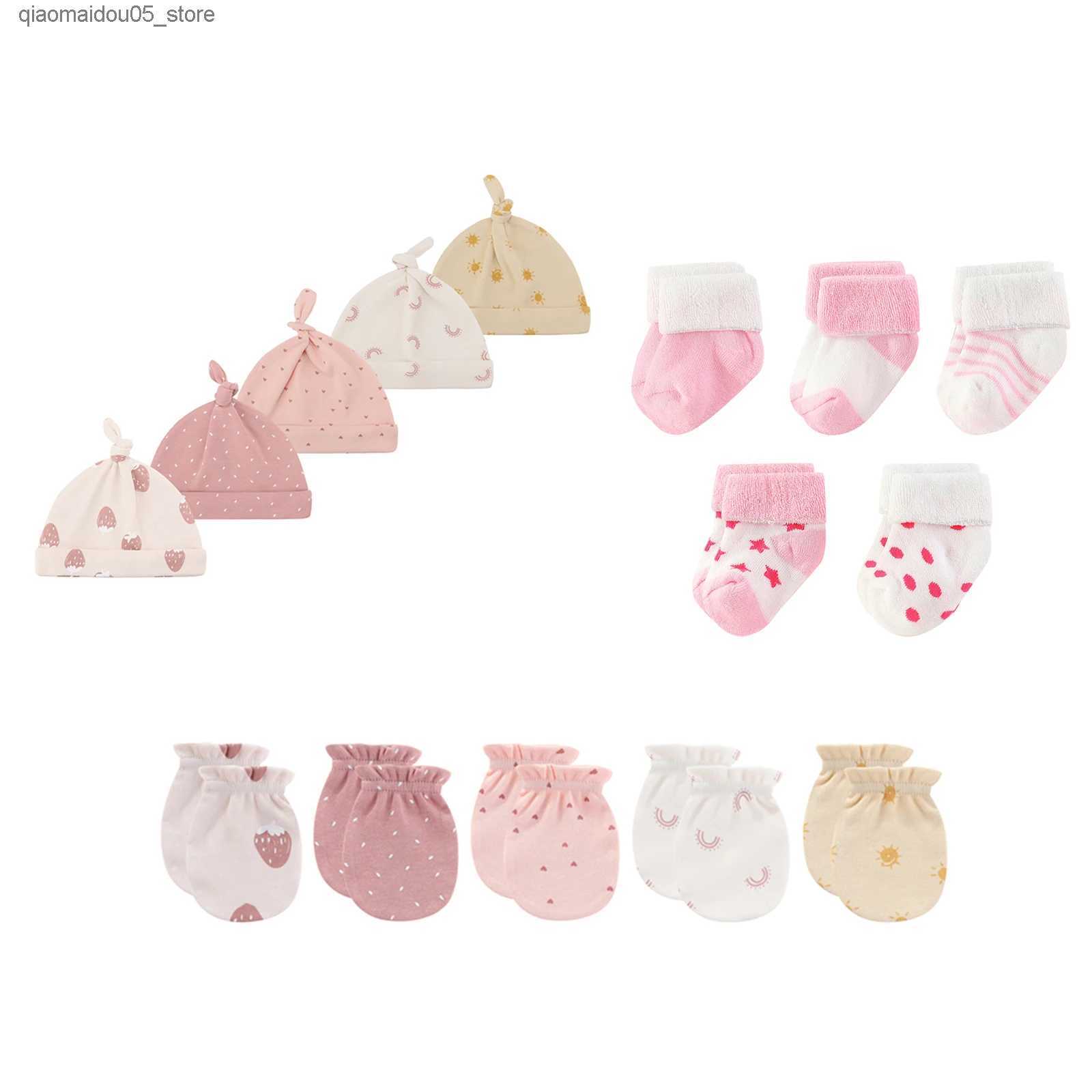 Kids Socks 15 Newborn Boys and Girls Wearing 100% Cotton Gloves+Hat+Socks Set Baby Supplies Cartoon Accessories 0-12M Solid Color Q240413