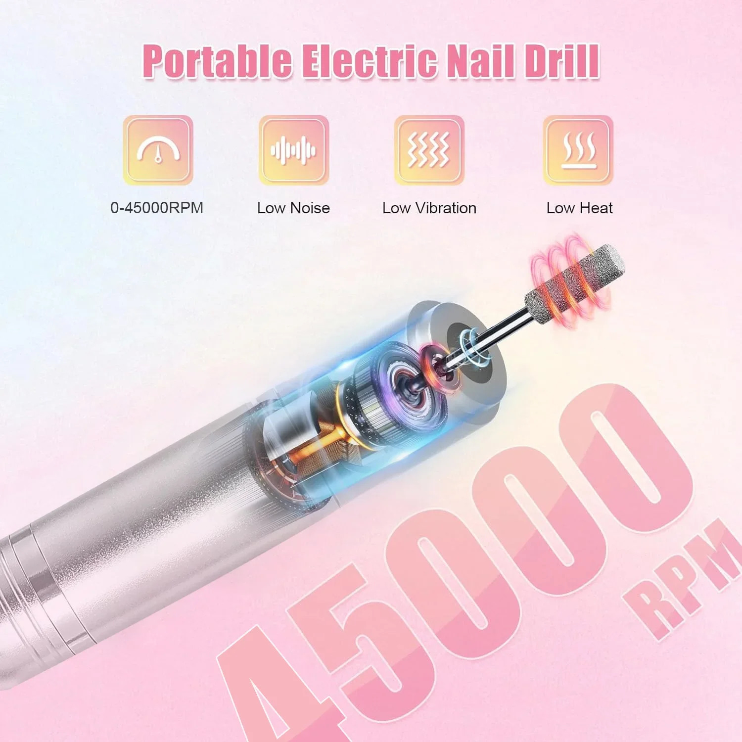 45000RPM nail drill electric portable nail file rechargeable nail sander for gel nail polishing 241112ww