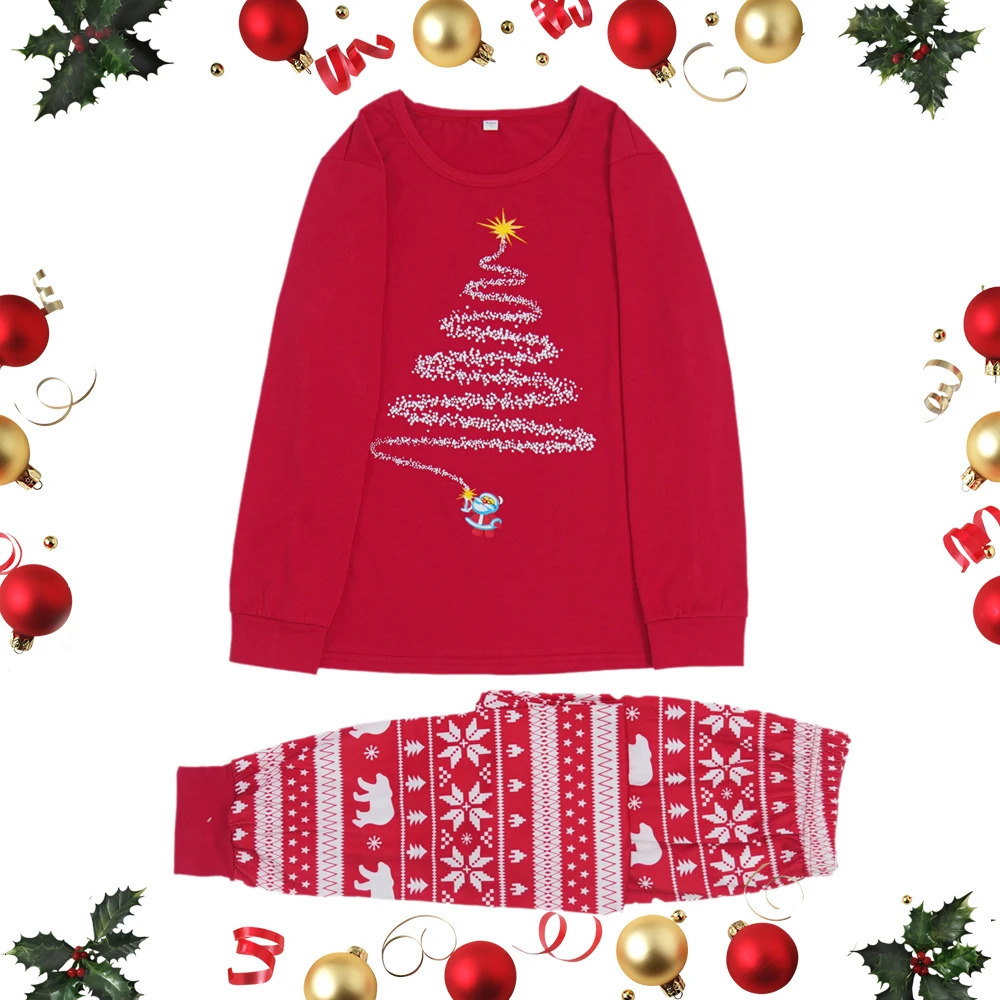 Family Christmas Matching Pajamas Set Red Firework Print Dad Mom Kids Homewear Comfortable Sleepwear Baby Romper Xmas Look 241112