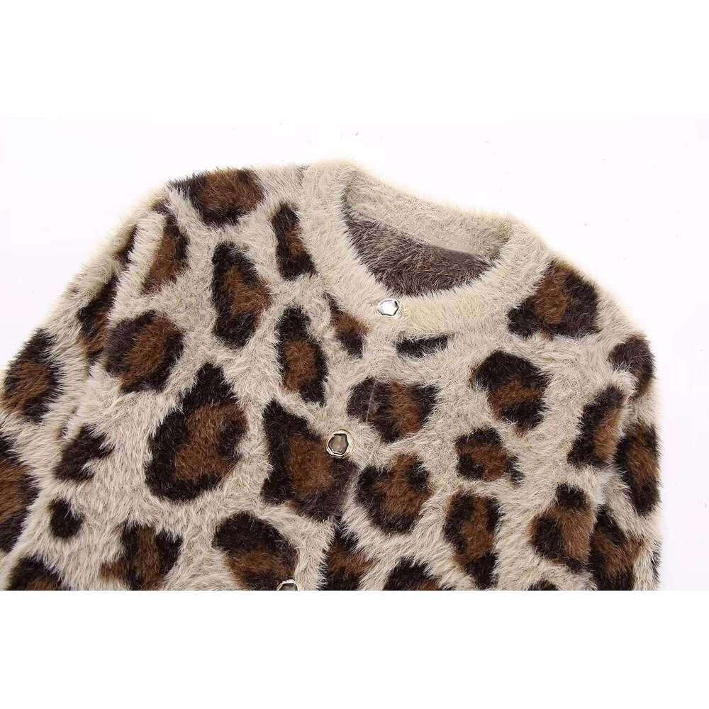 shanshi fur coat women Women's new autumn and winter fashion faux fur effect leopard print knitted cardigan short jacket