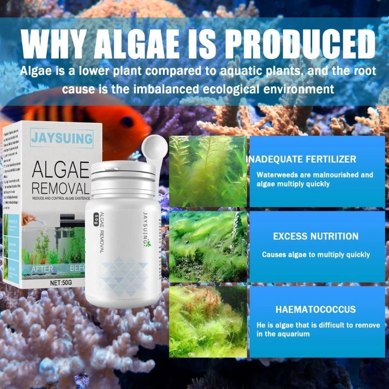50g High Efficiency Algaecide Algae Moss Reduce Control Water Purification Fish Tank Moss Remover Aquarium Algae Removal Powder