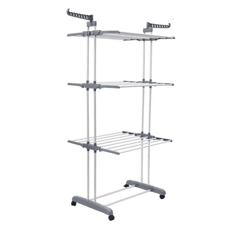 Rail Drying 4-Tier Folding Clothes Horses Rack Stainless Steel Laundry Garment Dryer Stand W 2 Side Wings Ings